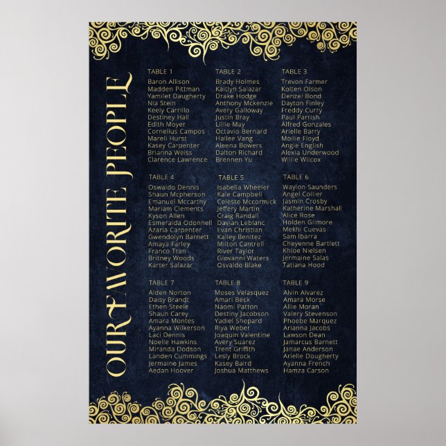 Classy Flourish Navy Blue and Guld Winter Wedding Poster (Framsidan)