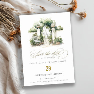 Classy Fransk Garden Landscape Watercolor Bröllop Spara Datumet