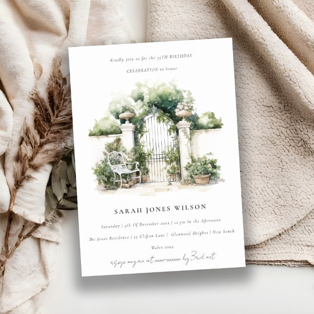 Classy Fransk Garden Ligcape Watercolor Birthday Inbjudningar (Skapare uppladdad)