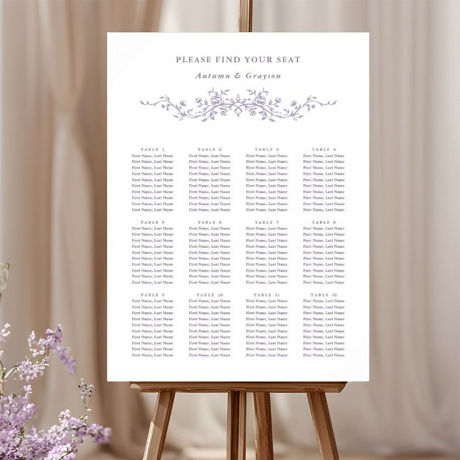 Classy French Lavender Wedding Seating Chart Poster (Skapare uppladdad)