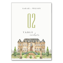 Classy Garden Chateau Manor Watercolor Bröllop Bordsnummer