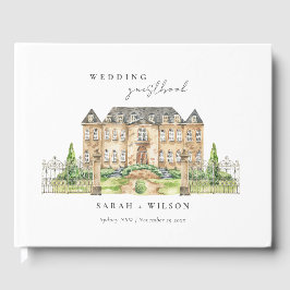 Classy Garden Chateau Manor Watercolor Bröllop Gästböcker