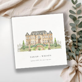 Classy Garden Chateau Manor Watercolor Bröllop Pappersservett