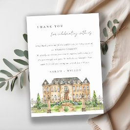 Classy Garden Chateau Manor Watercolor Bröllop Tack Kort