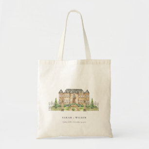 Classy Garden Chateau Manor Watercolor Bröllop Tygkasse