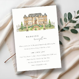 Classy Garden Chateau Watercolor Wedding Reception Tilläggskort