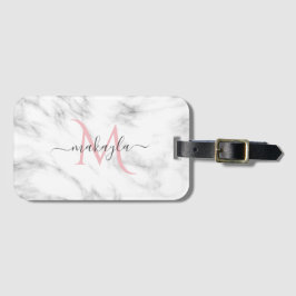 Classy Girly Luxury Marble Design Namn Monogram Bagagebricka