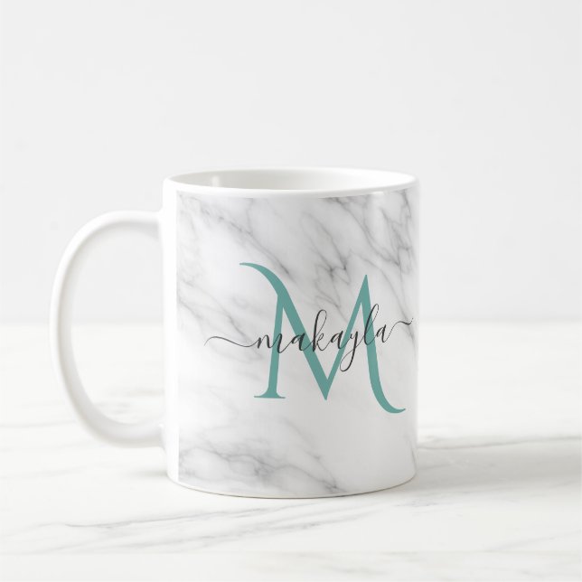 Classy Girly Marble Script Namn Monogram Kaffemugg (Vänster)