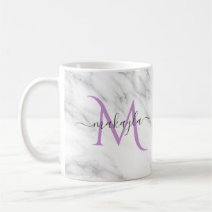 Classy Girly Marble Script Namn Monogram Kaffemugg