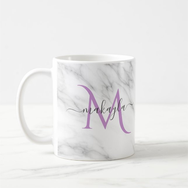Classy Girly Marble Script Namn Monogram Kaffemugg (Vänster)