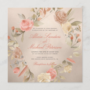 Classy Glam Peach Cream Coral Guld Ro Bröllop Inbjudningar