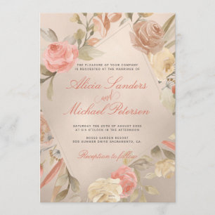 Classy Glam Peach Cream Coral Guld Ro Bröllop Inbjudningar