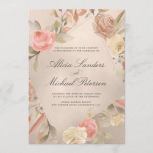 Classy Glam Peachy Guld Hand målade Ro Bröllop Inbjudningar