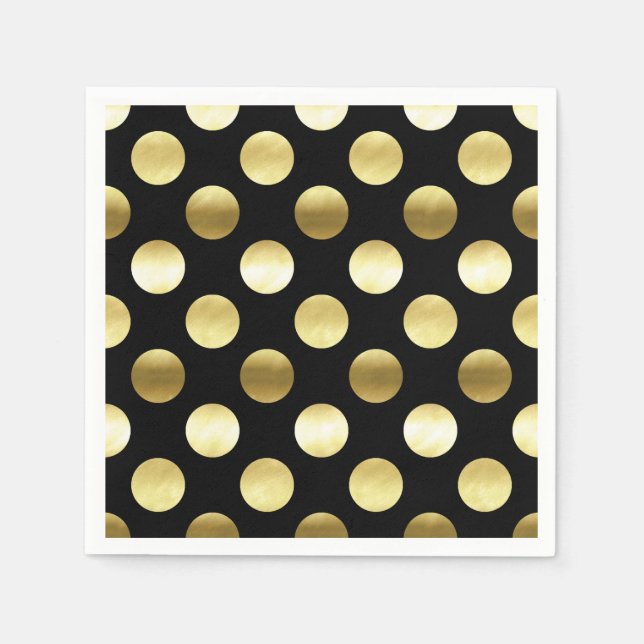 Classy Gold Foil Polka dots Black Pappersservett (Framsidan)