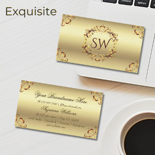 Classy Golden Ornate Decor med Monogram Sumptuous Visitkort