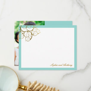 Classy Golden Spiral Elegant Chic Bröllop Photo Tack Kort