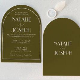Classy Grasslands Old Money Retro Arched Wedding Inbjudningar