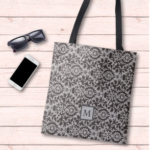 Classy Grått Black Damask Monogram Tygkasse