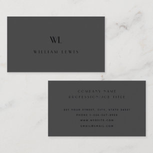 Classy Grått Black Simple Monogram Modern Elegant Visitkort