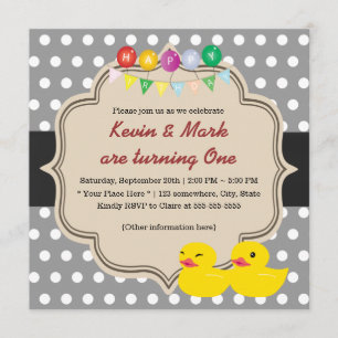 Classy Grått Polka dots Rubber Ducky Twillingars f Inbjudningar
