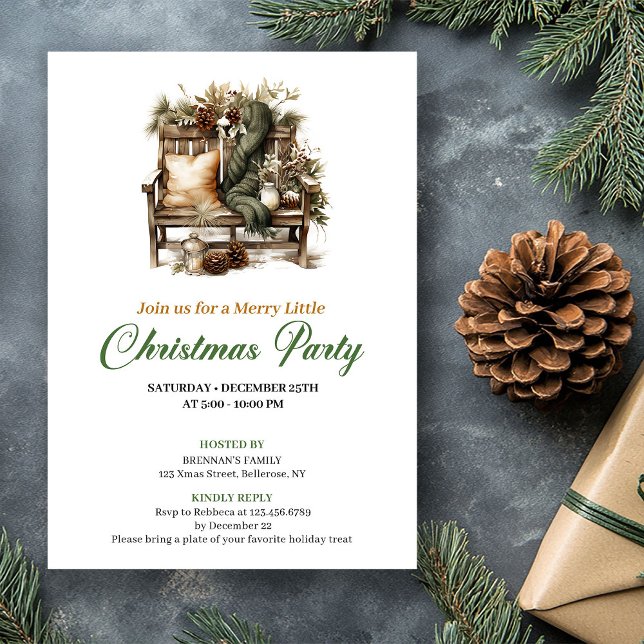 Classy Green And Gold Christmas Nook Party Invite Inbjudningar (Classy Green And Gold Christmas Tree Party Invite)