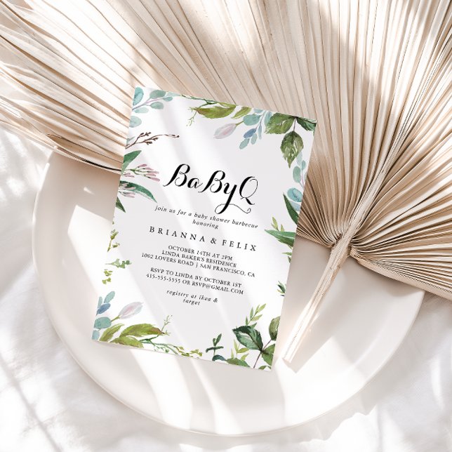 Classy Greenery BabyQ Baby Shower Barbecue Inbjudningar (Skapare uppladdad)