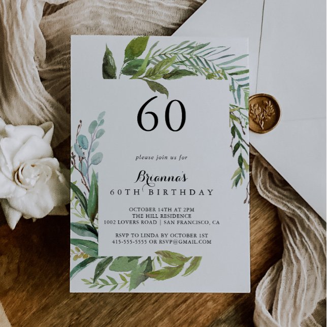 Classy Greenery Tropical 60:e Födelsedagsfesten Inbjudningar (Skapare uppladdad)