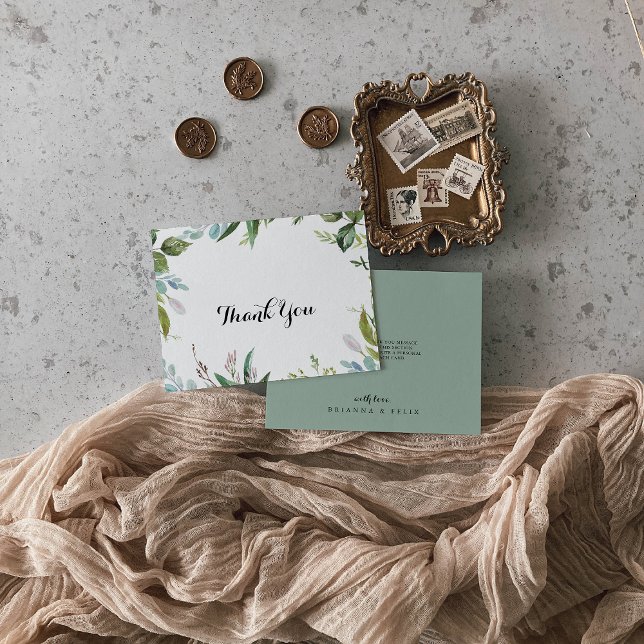 Classy Greenery Tropical Calligraphy Flat Bröllop Tack Kort (Skapare uppladdad)