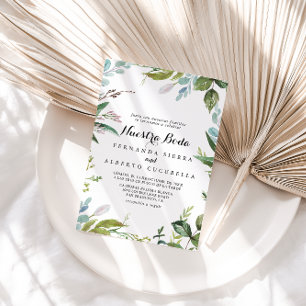 Classy Greenery Tropical Nuestra Boda Bröllop Inbjudningar