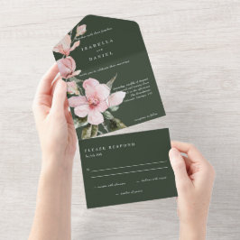 Classy Grönt Blommigt Magnolia Watercolor Bröllop
