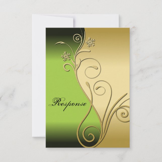 Classy Grönt Guld Blommigt Bröllop Response OSA Kort (Framsida)