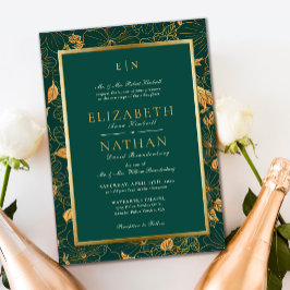 Classy Grönt & Guld Foliage Greenery Bröllop Inbjudningar