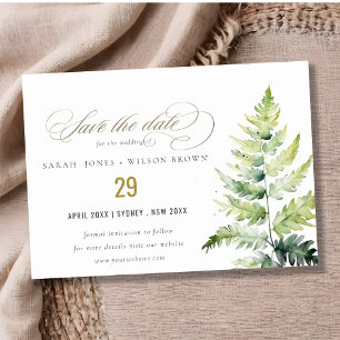 Classy Grönt Guld Watercolor Fern Foliage Spara Datumet