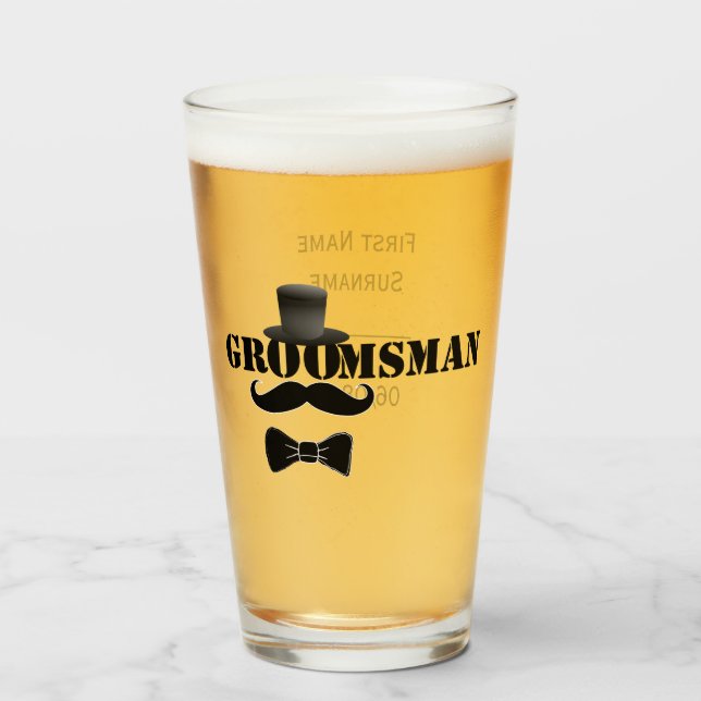 Classy Groomsman Mustache Top hat Anpassningsbar Glaskopp (Framsida fylld)