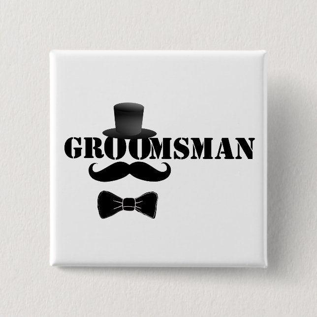 Classy Groomsman Top hat och Mustache Knapp (Framsida)