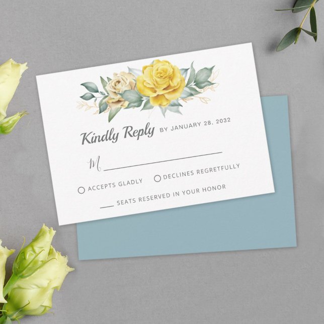 Classy gula blommor greenery sommar bröllop OSA Kort (Skapare uppladdad)