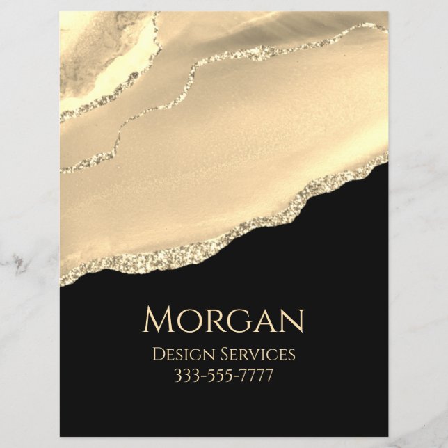 Classy Guld Agate & Glitter Business Promo, svart Reklamblad (Framsidan)