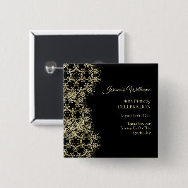 Classy Guld & Black Damask 40:e födelsedagen Knapp