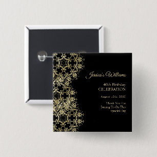 Classy Guld & Black Damask 40:e födelsedagen Knapp