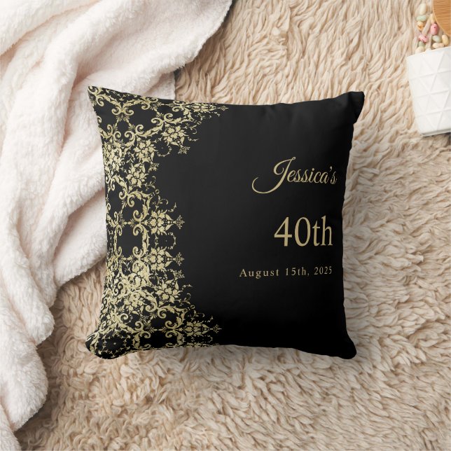 Classy Guld & Black Damask 40:e födelsedagen Kudde (Filt)