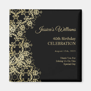 Classy Guld & Black Damask 40:e födelsedagen Magnet
