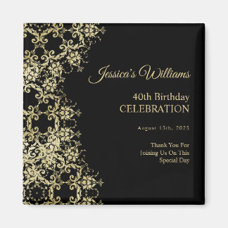 Classy Guld & Black Damask 40:e födelsedagen Magnet
