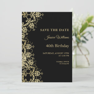 Classy Guld & Black Damask 40:e födelsedagen Spara Datumet