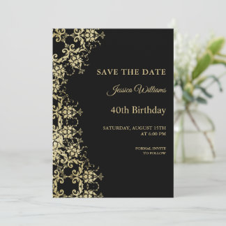 Classy Guld & Black Damask 40:e födelsedagen Spara Datumet