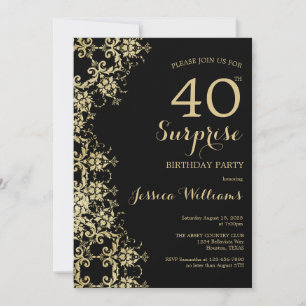 Classy Guld & Black Damask 40:e födelsedagsöverras Inbjudningar