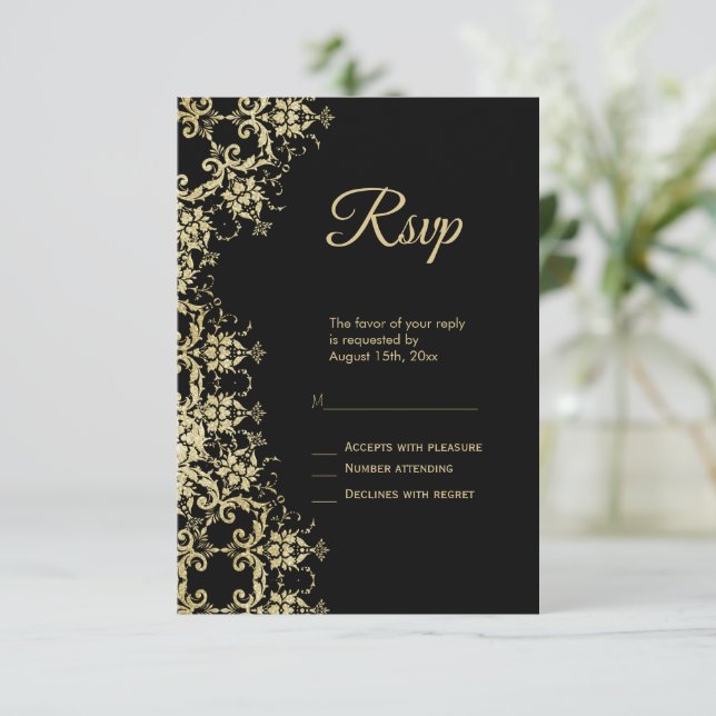 Classy Guld & Black Damask Birthday OSA Kort (Stående Fram)