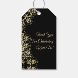 Classy Guld & Black Damask Birthday Presentetikett