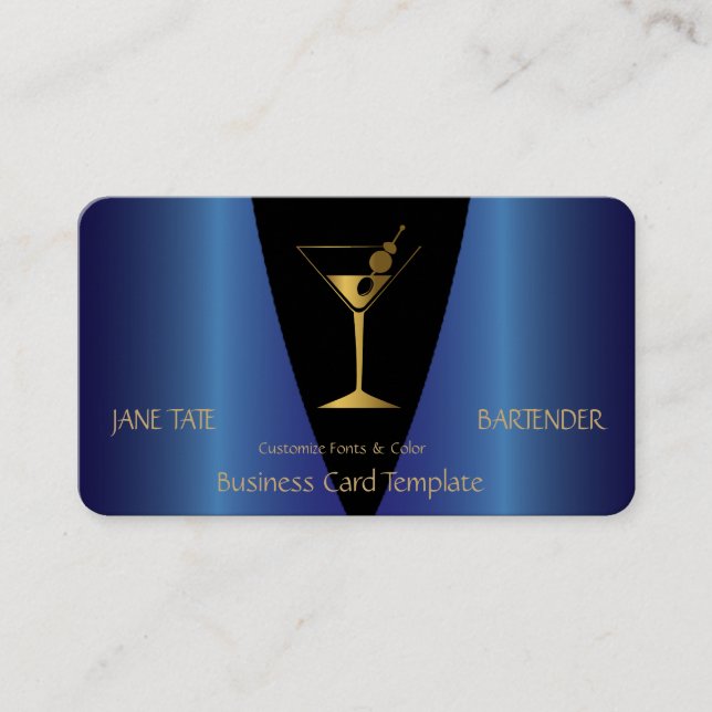 Classy Guld Blue Metallic Bartender Visitkort (Framsida)