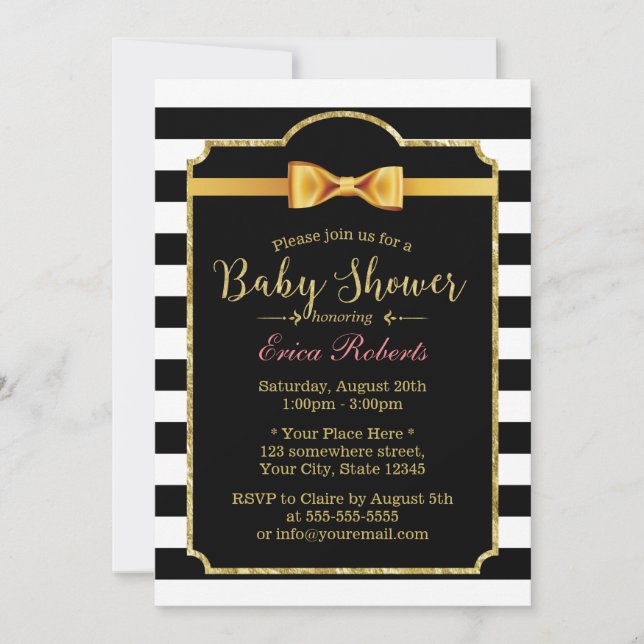 Classy Guld Bow Tie Modern Rand Baby Shower Inbjudningar (Framsida)