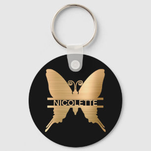 Classy Guld Butterfly Add Namn Monogram Anpassning Nyckelring